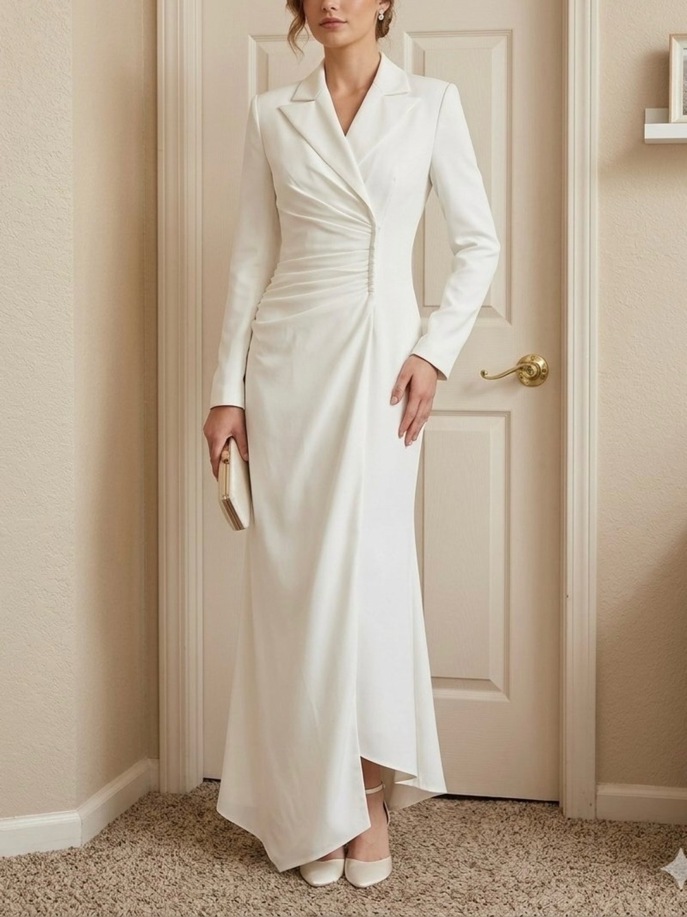 NWT TS Couture White Blazer Maxi Gown Long Sleeve Dress S